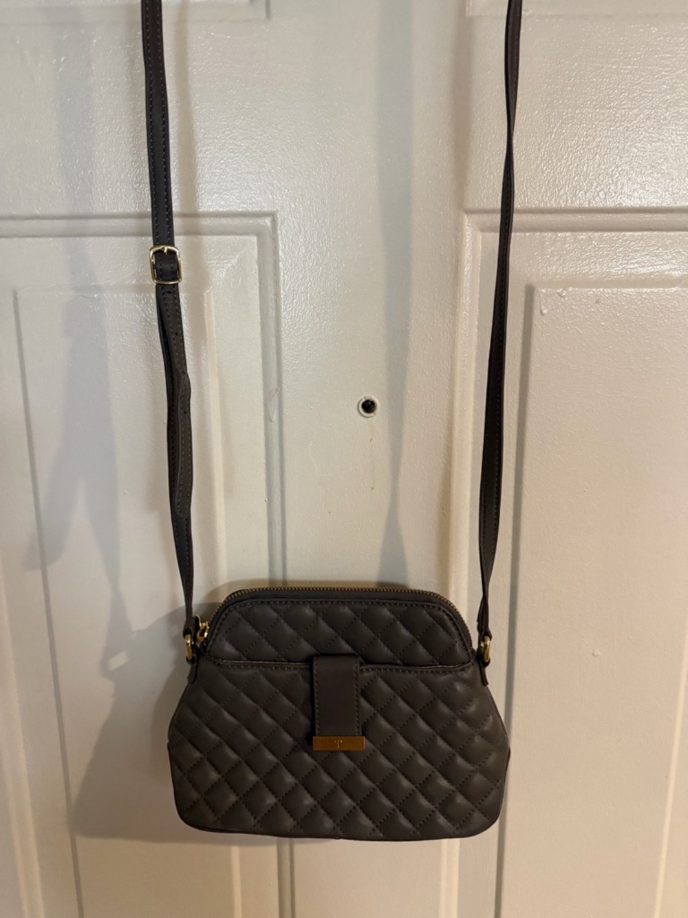 Talbots Quilted Crossbody Bag in Dark Gray with Gold Hardware